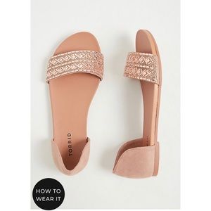 Blush Faux Suede Rhinestone Open Toe D’orsay Flat